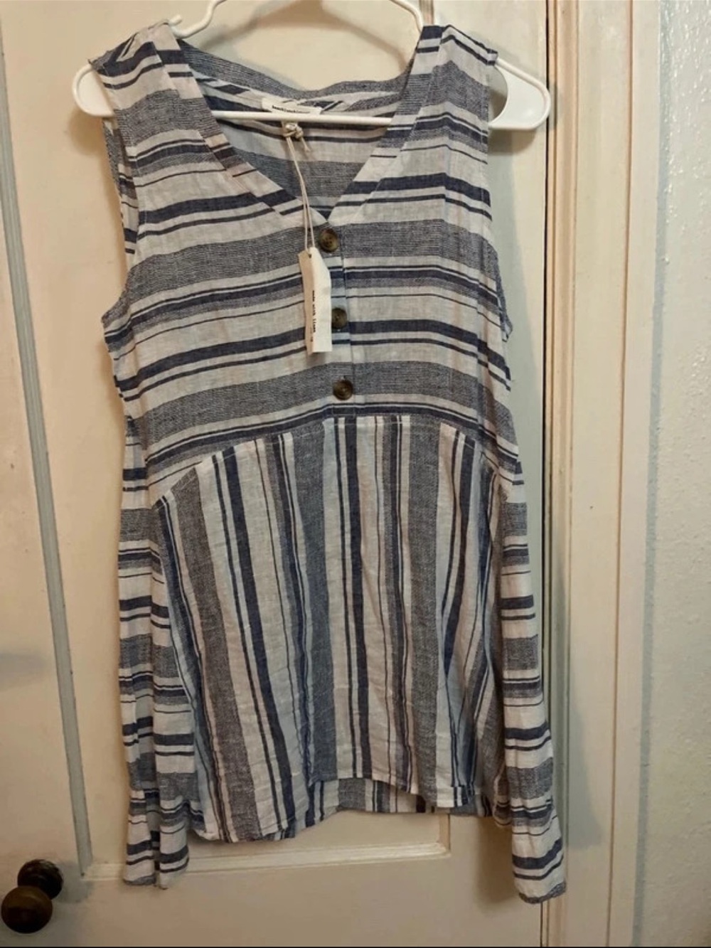 Striped V-Neck Summer Dress - Blue and White